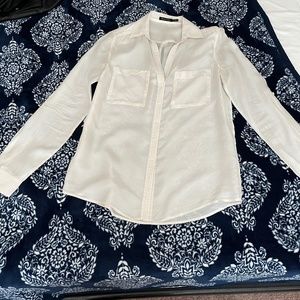 Massimo Dutti silky off-white sheer button-down chemise